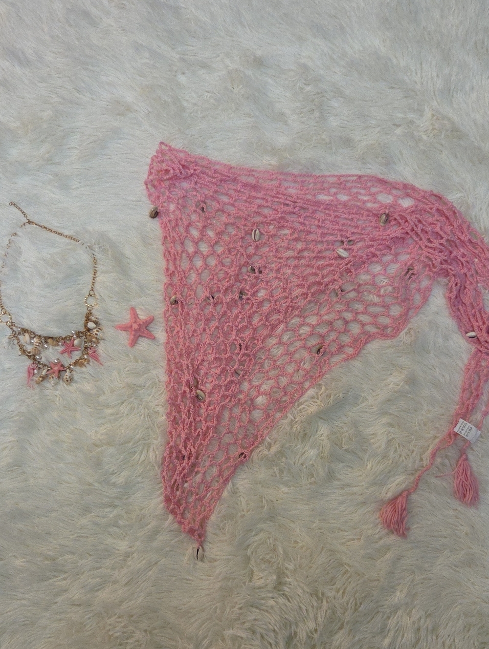 3PCS Women's Mermaid Costume Shell Crochet Fishnet Cover Up Skirt Necklace Clip